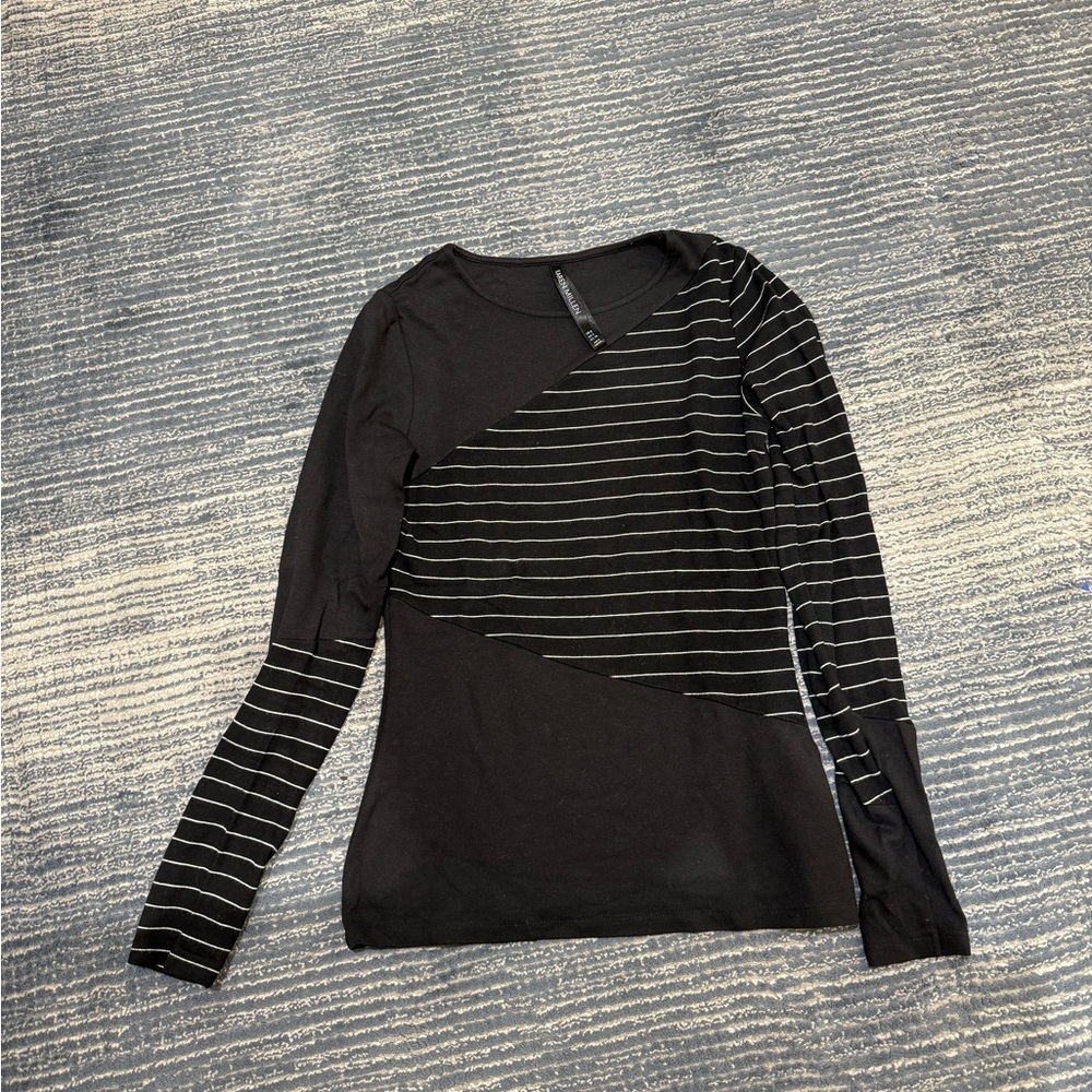 Karen Millen Black Long-Sleeve Striped Panel Top